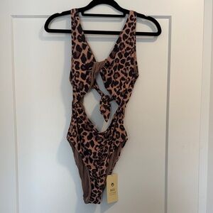 Leopard Print Women’s One-Piece Swimsuit - Brown